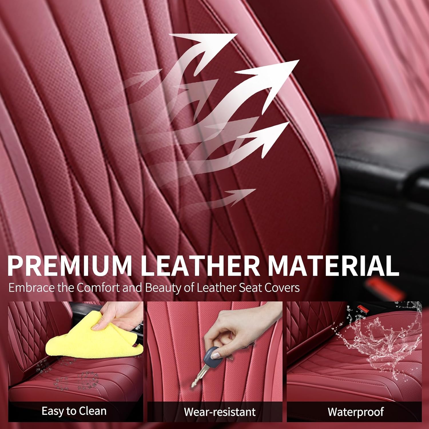 FLORICH Universal Seat Covers, 2-Seater Waterproof Nappa Leather Car Seat Covers, Automotive Seat Covers Car Seat Protector Fit for Most Cars - Red