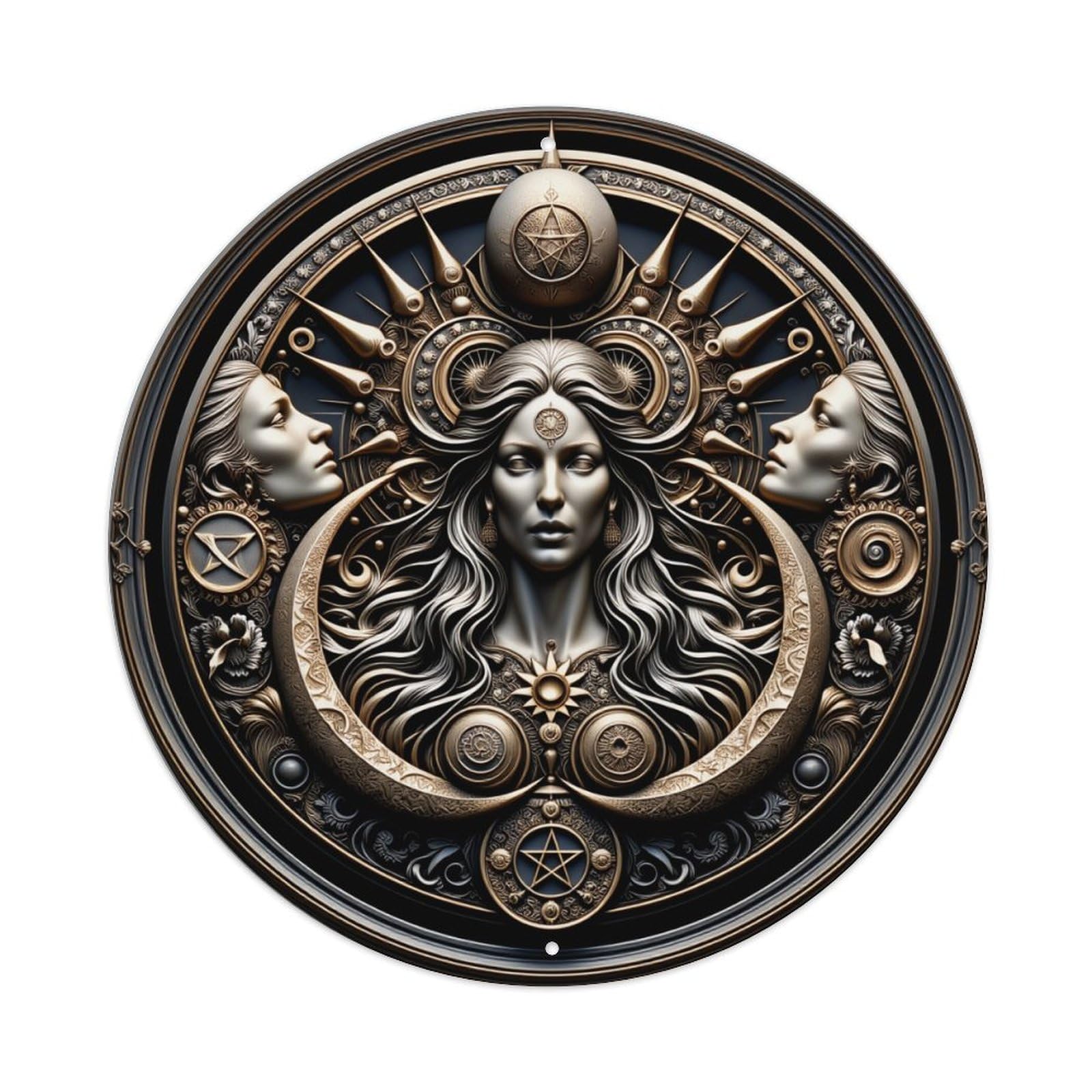 Mystic Goddess Celestial Symbolism Art Round Tin Sign Vintage Metal Poster, Home Bar Garage Man Cave Cafe Indoor & Outdoor Wall Decoration 8x8Inches