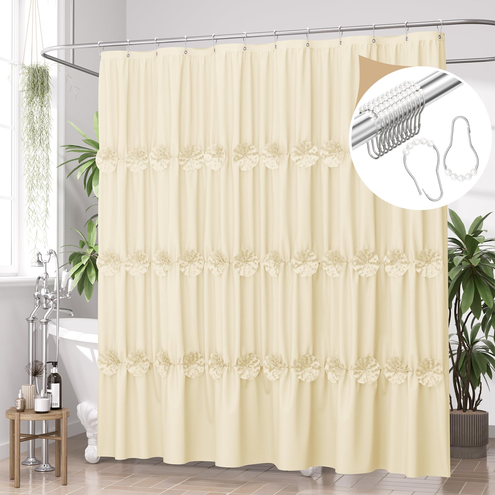 Amazon.com: AmazerBath Ruffle Shower Curtains for Bathroom - Floral ...