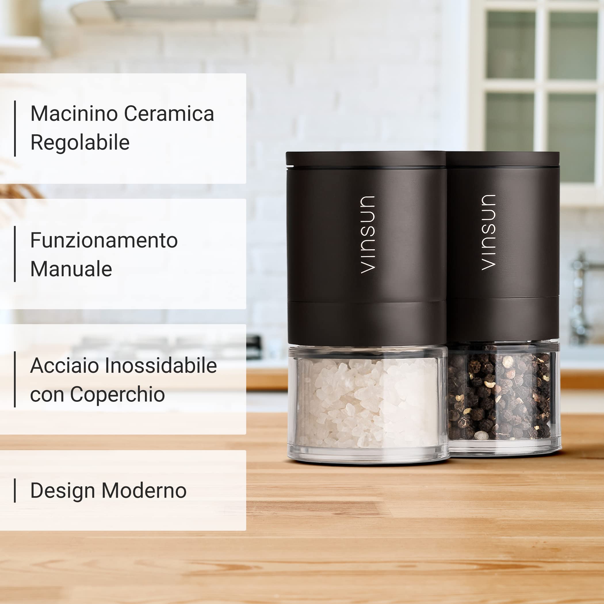 Macina sale e pepe in legno personalizzato, set base, macinino inciso personalizzato, utensili da cucina manuali per frantoio di spezie, regalo di inaugurazione della casa - Italia
