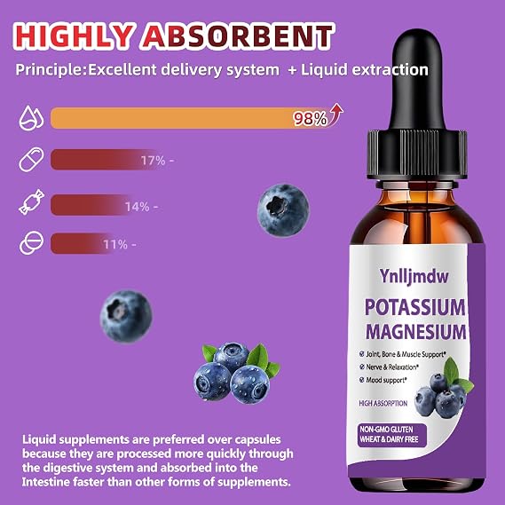 Potassium Magnesium Supplement Liquid Drops 2 Pack,High Absorption Magnesium Complex & Potassium Plus,L-Theanine,Vitamin C,Vitamin B, Leg Muscle Health Support,Bone & Energy & Immune Support