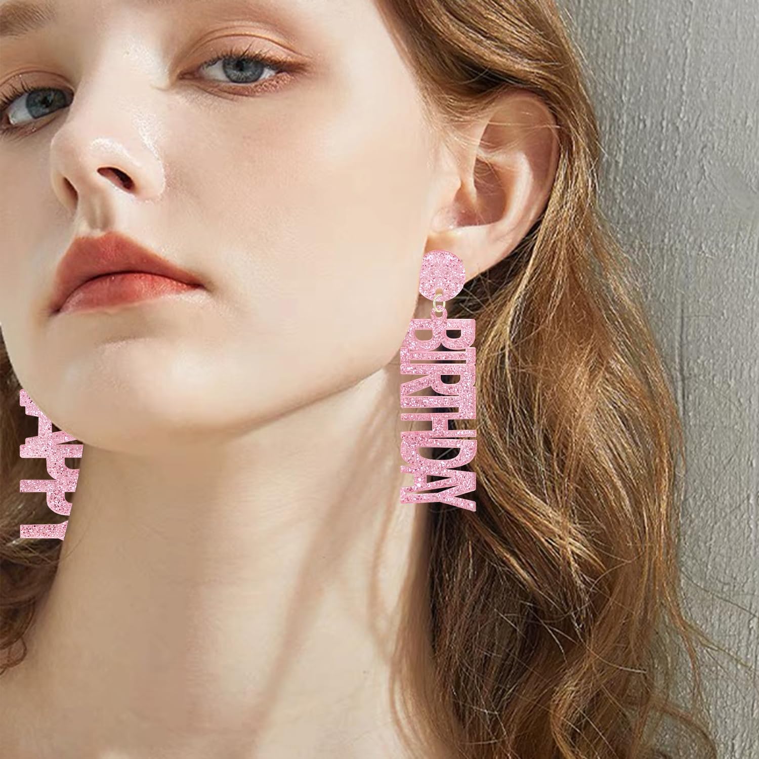 Sparkly Sequin Acrylic Birthday Cake Dangle Drop Earrings Happy Birthday Letter Earrings For Women - Image 4