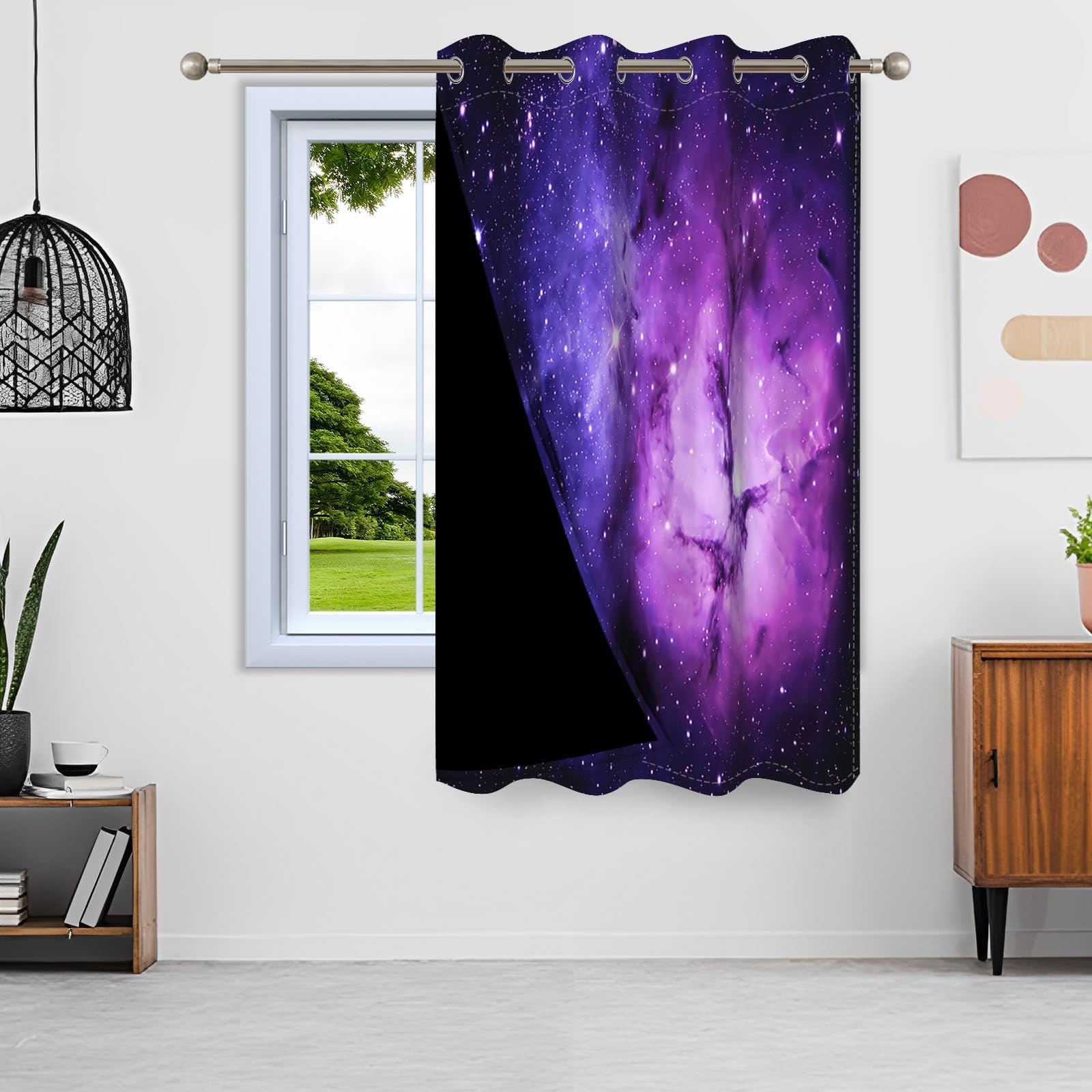 ggaimwf 53"x 69" Galaxy Eyelet Curtain for Kids Bedroom Space Purple Nebula Starry Sky Fantasy Thermal Grommet Room Dividers Blackout Window Drapes for Boys Girls Playroom Living Room,1-Single Panel - Image 4