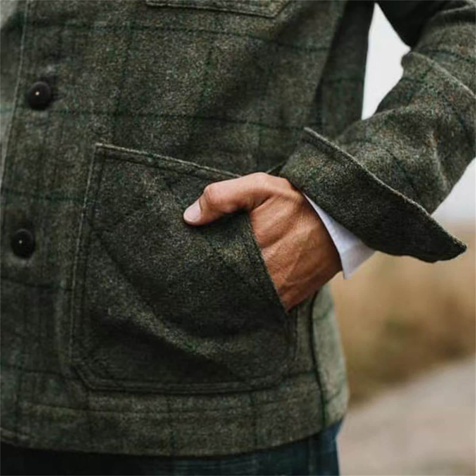 Cappotto Casual in Tessuto di Lana colorato di Moda Maschile Autunno e Inverno in Tessuto di Lana con Revers a Maniche Lunghe Cappotto
