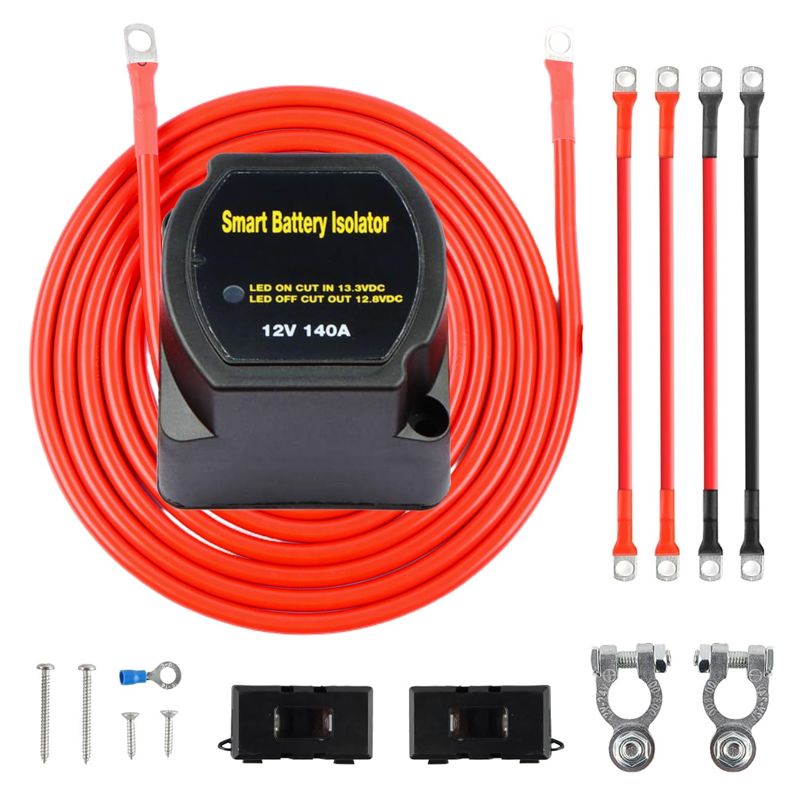 Dual Battery Isolator Kit 12V, with 140Amp Waterproof Voltage Sense Relay VSR, Smart Dual Battery Isolator Fit for RV, UTV, ATV, Truck, Boat Vehicles