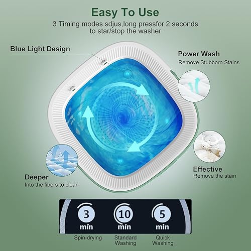 Miniatura 6 de Lavadora portátil, mini lavadora mejorada de 12 litros con cesta giratoria, limpieza plegable para ropa interior, ropa de bebé, calcetines y
