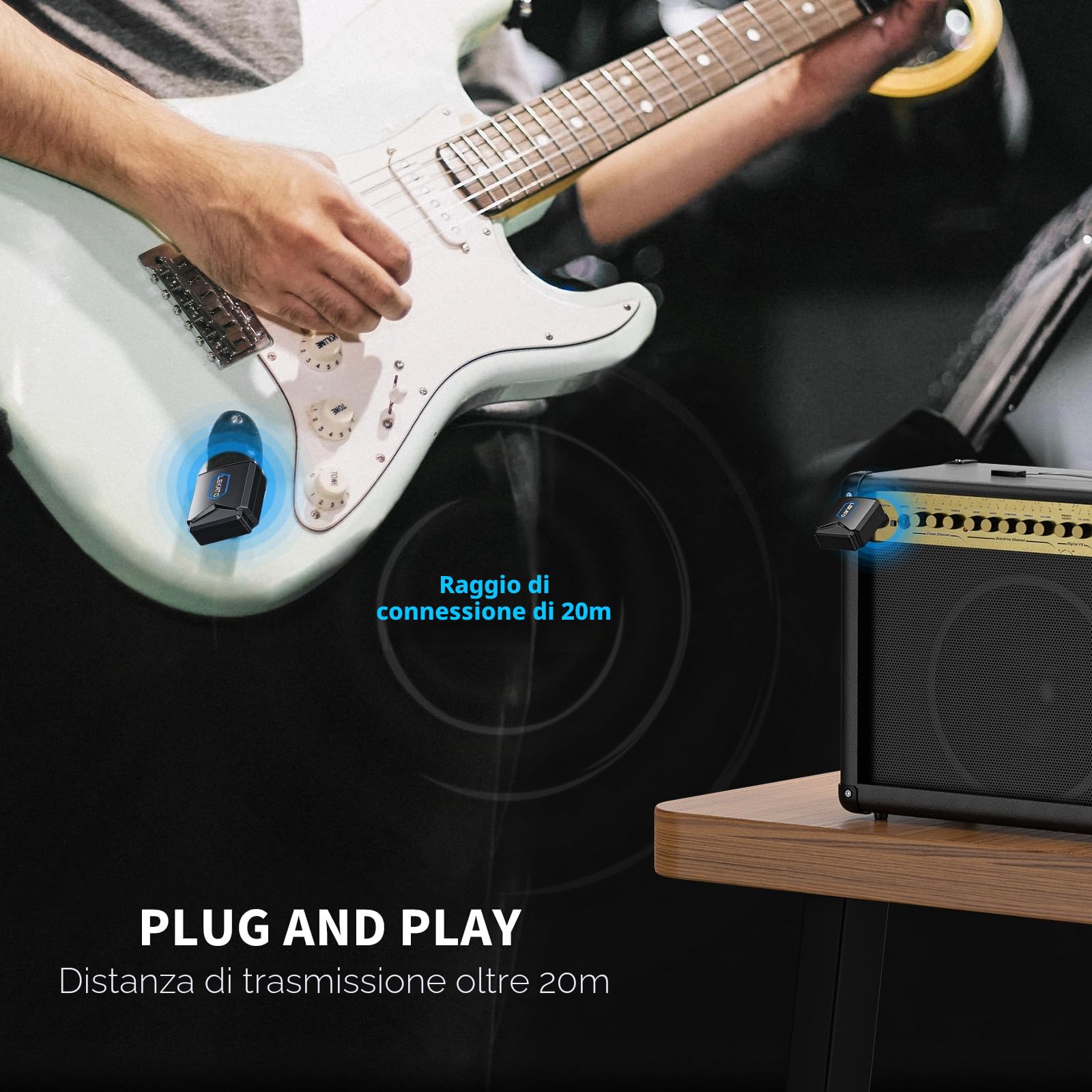 LEKATO Ricevitore Trasmettitore Wireless 5,8GHz per Chitarra Con Scatola Di Ricarica, 4 Canali, Jack Senza Fili per Strumenti Elettrici Di Basso