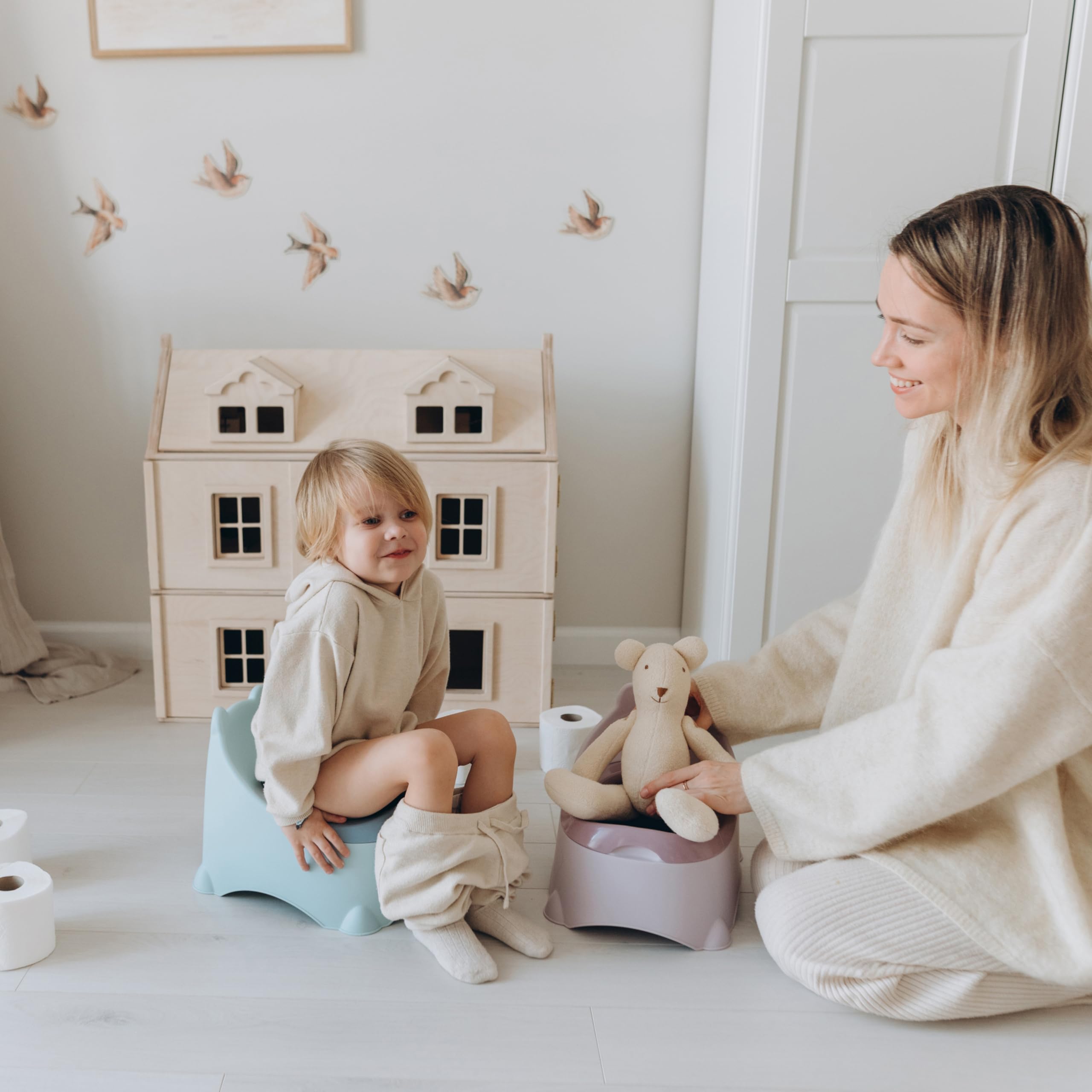 Bisoo Töpfchen für Kinder - Magisches Töpfchentraining mit Spaß - Kindertoilette mit Thermosticker, Anleitung und Sticker-Sets - Ergonomisches, Töpfchen baby, Einfache Reinigung, BPA-frei - Klo Blau