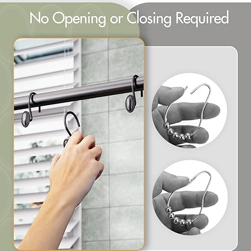 Miniatura 8 de Amazer Forro de ducha blanco impermeable, 4.23 onzas (4.23 oz) resistente con piedras pesadas y AmazerBath, 12 ganchos negros para cortina de ducha,