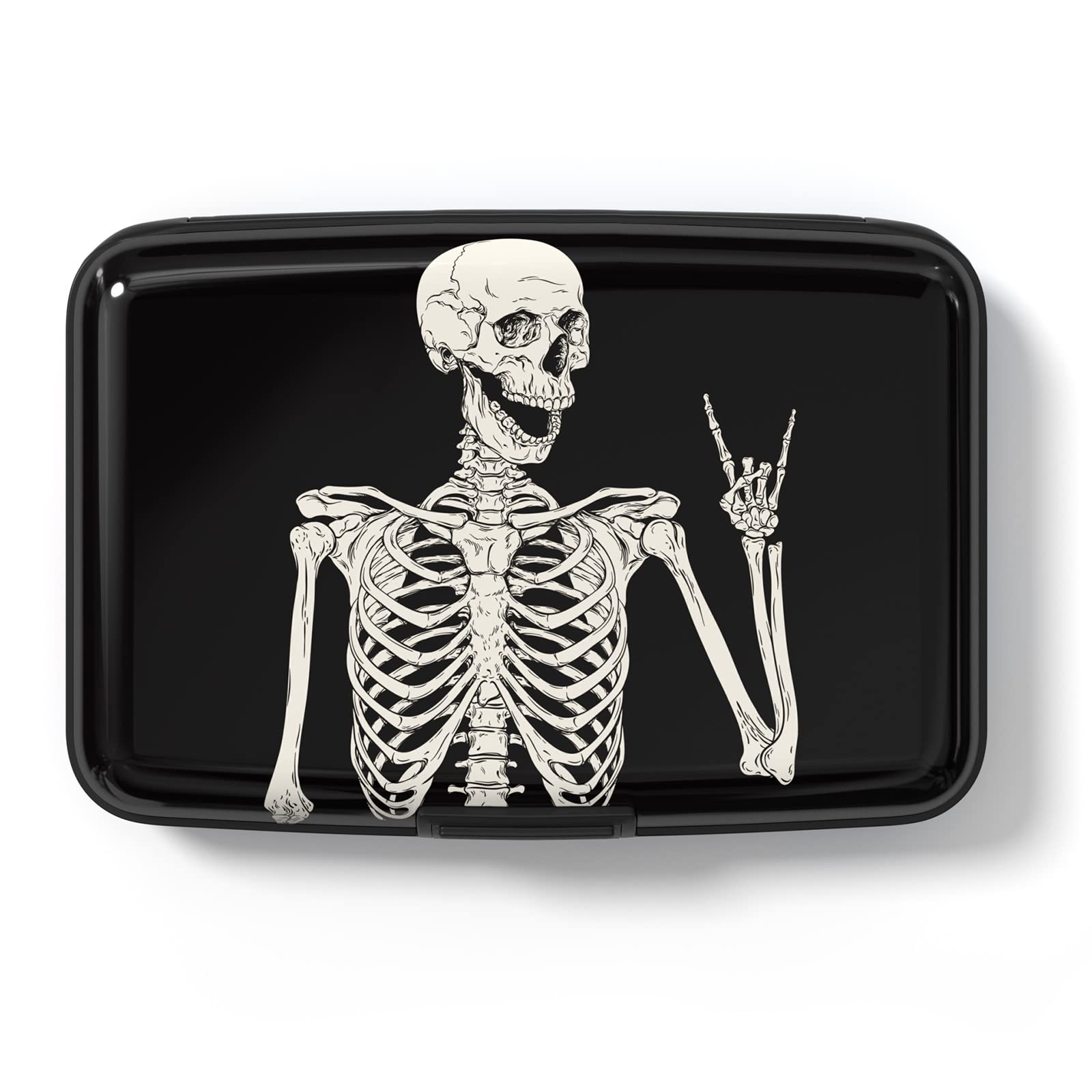 Hsxnam Credit Card Holder Wallet, Small RFID Metal Wallet Credit Cards Holder Pocket Business Card ID Case for Women Men, OK Skull