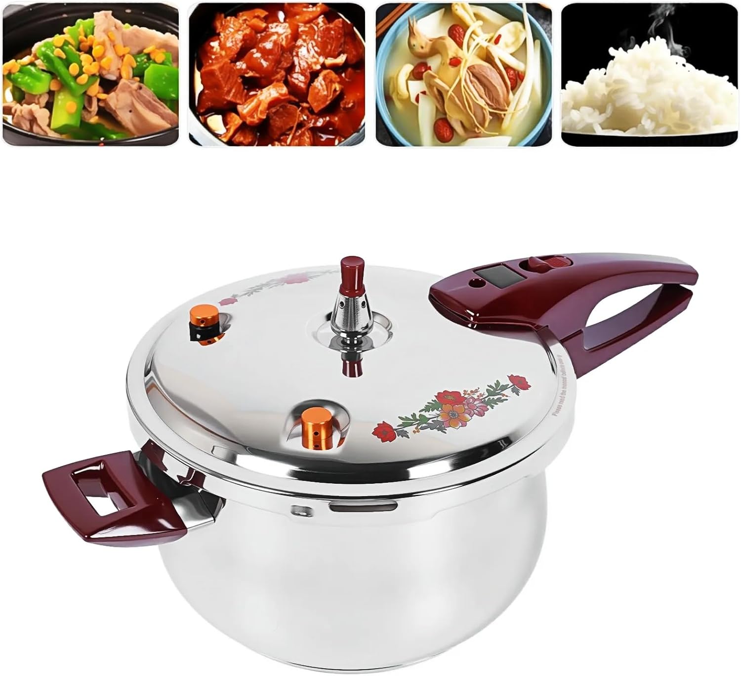80KPA Stainless Steel Pressure Cooker, Printed Pressure Pot with Safety Valve Devices and Ergonomic Handle, Compatible with Gas & Induction Cooker for Home Use (6l)