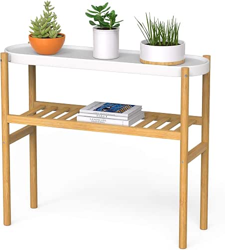 Wisuce Bamboo Shelf Indoor, 2 Tier Window Tall Stand Table