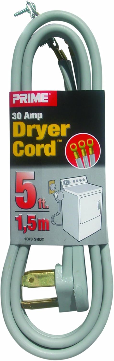 Prime RD100305 3-Pole 3-Wire SRDT 30A 125/250-Volt Dryer Cord, Gray, 5-Feet