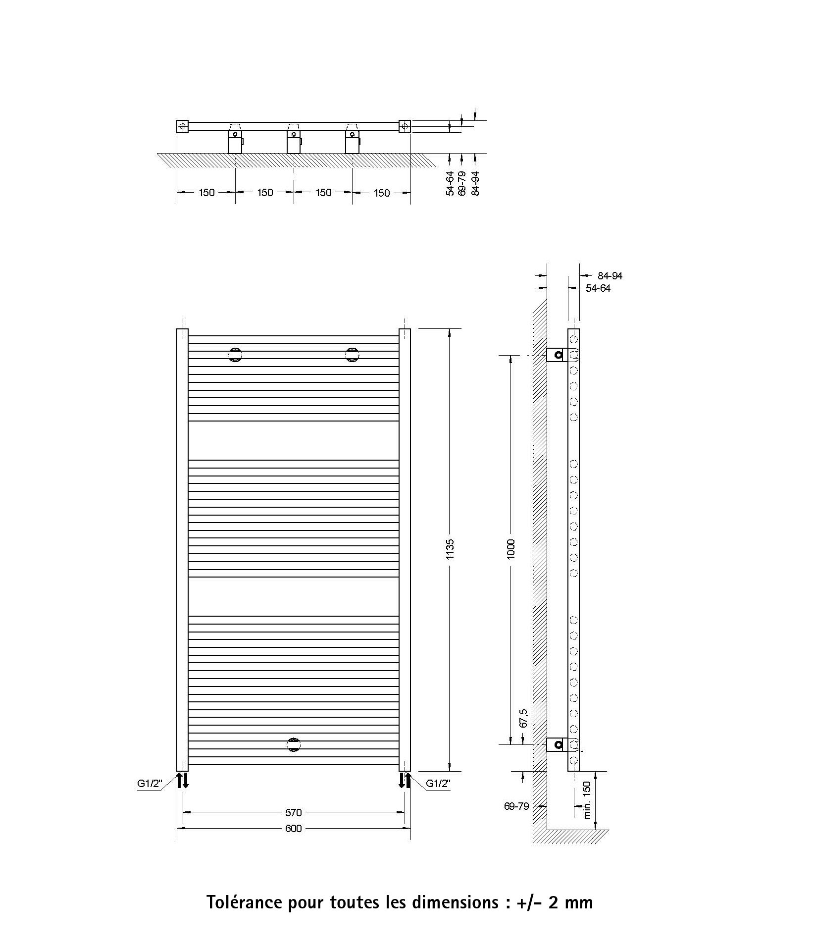 Schulte Bad-Heizkörper Turbo, 113 x 60 cm, 627 Watt Leistung, Anschluss beidseitig unten, Alpin-weiß, Handtuchhalter-Funktion