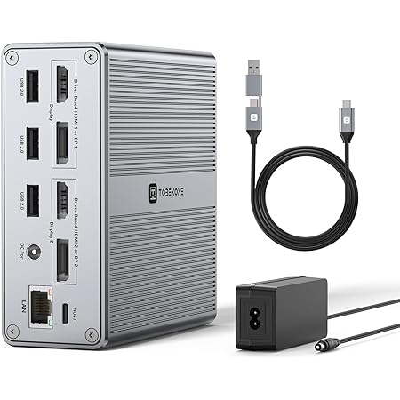 DisplayLink Docking Station Dual Monitor 4K@60HZ for M1/M2 MacBook, Windows, TOBENONE Universal USB C Docking Station with 2 HDMI & 2 DisplayPort, 65W Power Delivery, 7 USB, USB-C 3.1, Ethernet, SD/TF