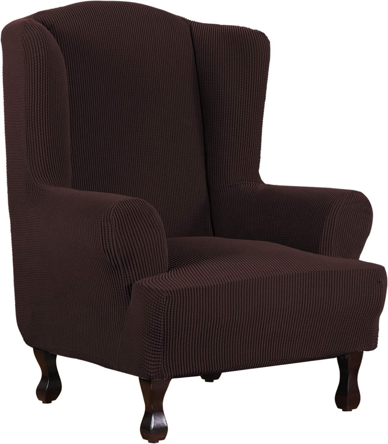 Thdsubb Wingback Cover Stretch Jacquard Ottoman Cover Wing Chair Cover Armchair Slipcover Footstool Furniture Protector Ottoman Slipcover (Brown,Wing Chair Cover)