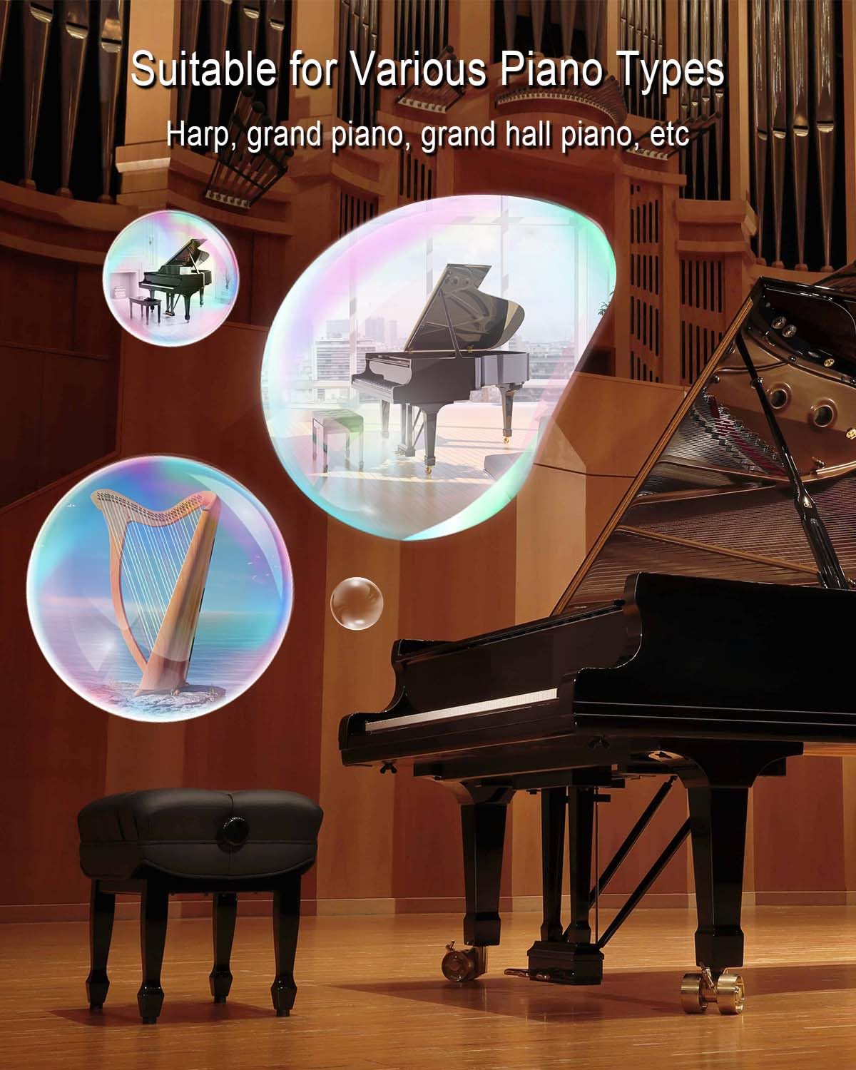 ULZOZN Kit profesional de afinación de piano, afinador de piano, martillo, kit de silencio, herramientas portátiles de afinación de piano, accesorios de reparación de piano, 18 piezas con funda para