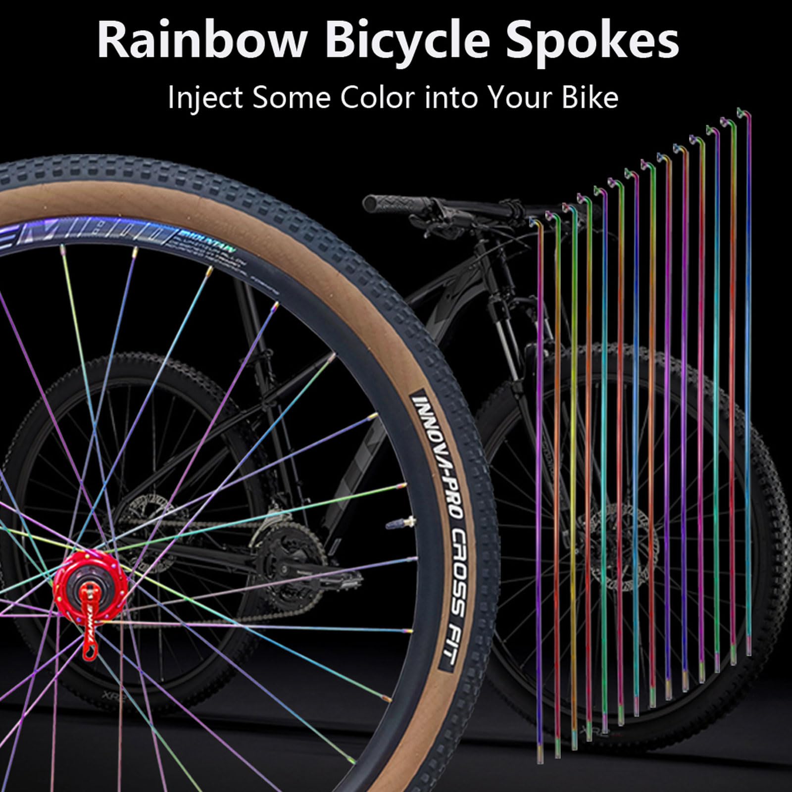 YLME 14G Fahrrad Speichen, 36 Stück Galvanisierte Regenbogen-Fahrradspeichen, Fahrradspeichen Aus 304Er Edelstahl Mit Nippeln Für 26", 27,5", 29" Räder MTB Und Rennräder