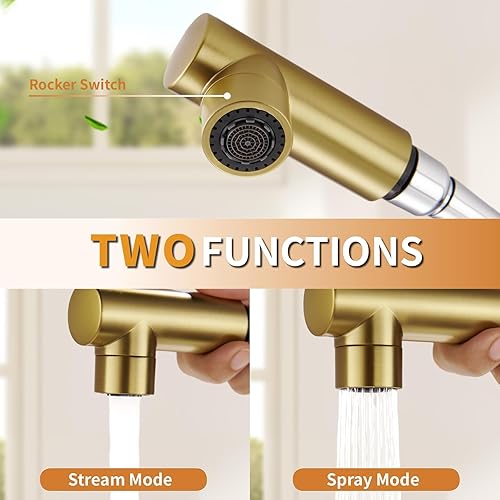 Miniatura 5 de Grifo de fregadero de barra, grifo de baño dorado con drenaje emergente, grifos de cocina con rociador extraíble para RVcámperbar, grifo de utilidad