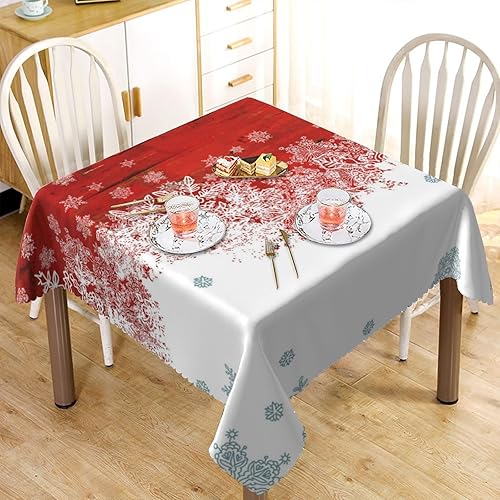 Miniatura 3 de Mantel cuadrado con patrón de Navidad, 70 x 70 pulgadas, resistente a las manchas, reutilizable, lavable, para cocina, interiores, exteriores,