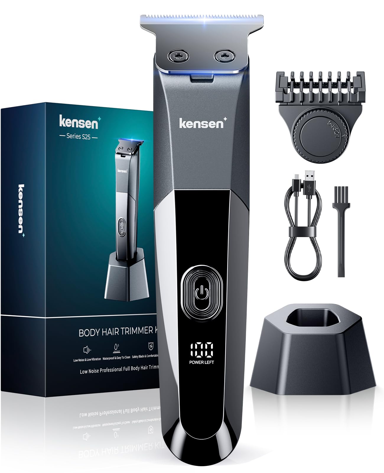 Kensen Manscape Body Hair Trimmer Men, Safe Body Shaver for Pube/Pubic/Groin/Intimate Parts, IPX7 Waterproof Adjustable Length Stubble Trimmer, Rechargeable Electric Razor for Mens