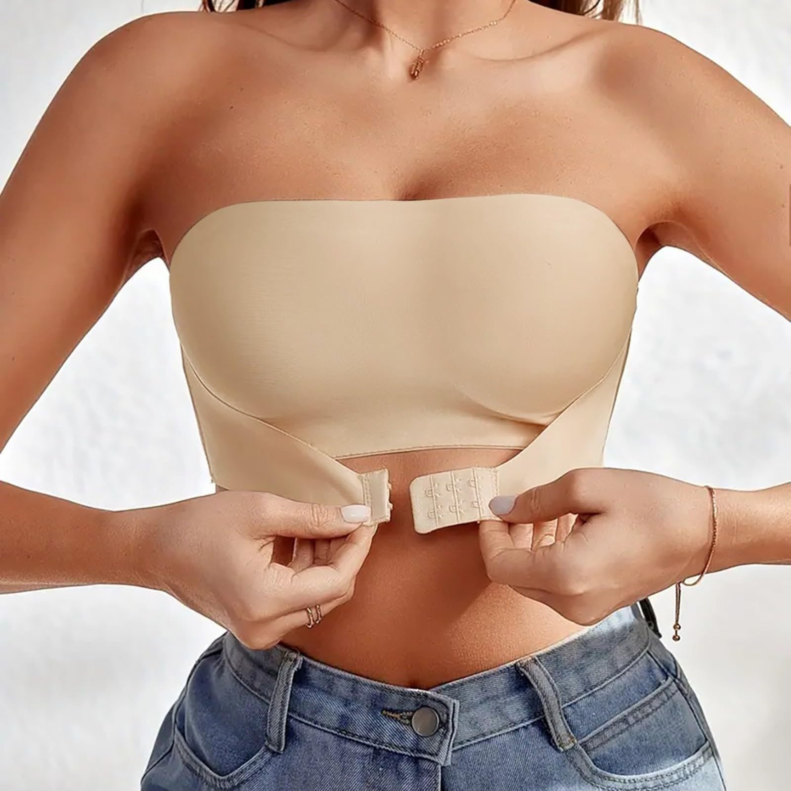 Soutien Gorge Bandeau sans Bretelles Invisible Femme Strapless Bra Anti-Dérapant Soutien Gorge sans Bretelles Dos Nu Silicone Brassière Tube Élastique sans Rembourrage Boucle Avant Réglable