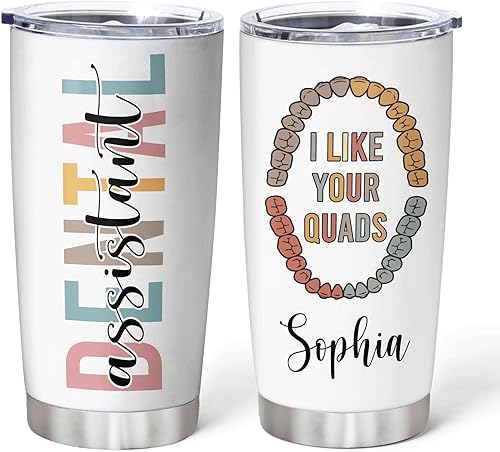 Miniatura 1 de Hyturtle Vaso de acero inoxidable personalizado para dentistas de 20 onzas con tapa, regalo ideal para dentistas, mujeres, higiene dental, hombres,
