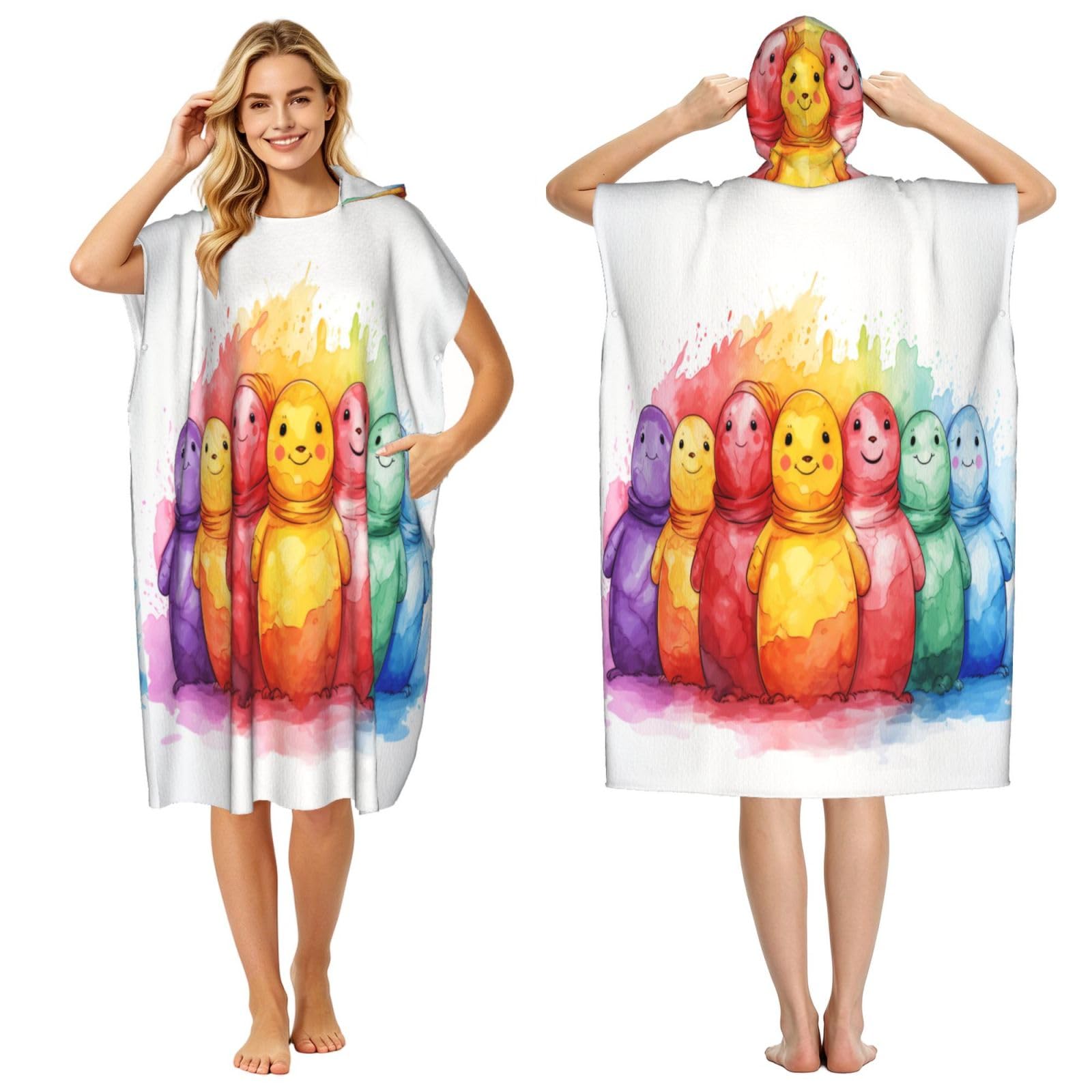 DTHKJNLSF Colorful Snowman Adult Hooded Beach Poncho Towel