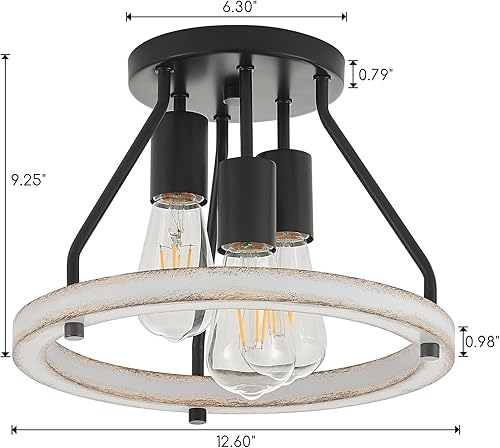 Miniatura 2 de Lámpara de techo rústica de montaje empotrado con pantalla circular de madera blanca roble, mini lámparas de techo para pasillo, entrada, cocina,