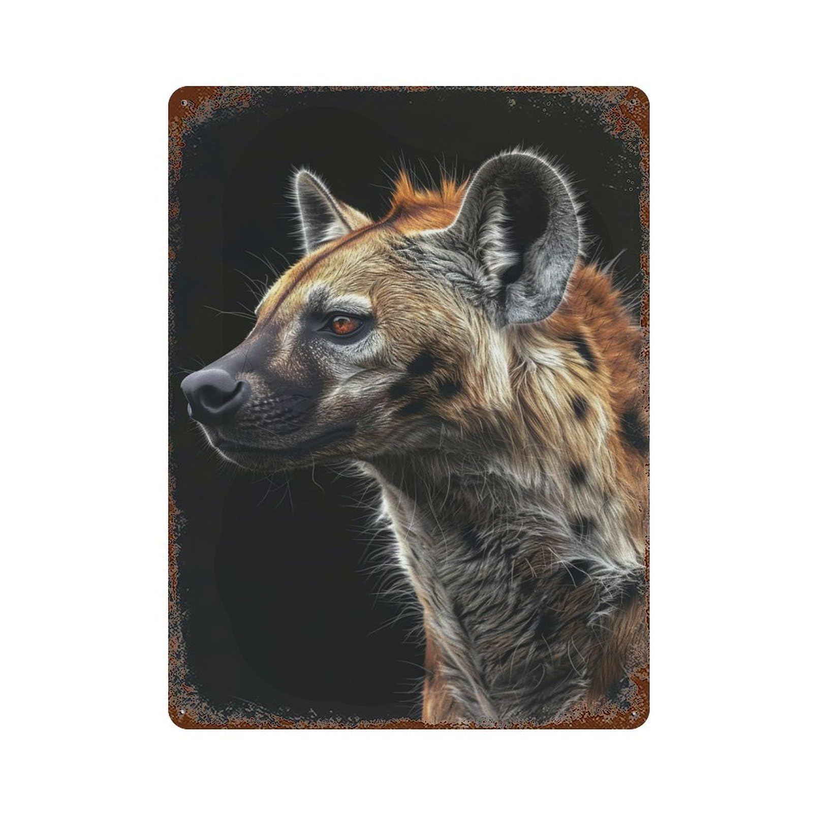 Aged Metal Wall Plaque with Hyena Design 15.7"x11.8", for Farmhouse, Kitchen And Entryway Decor, Retro Wall Decor