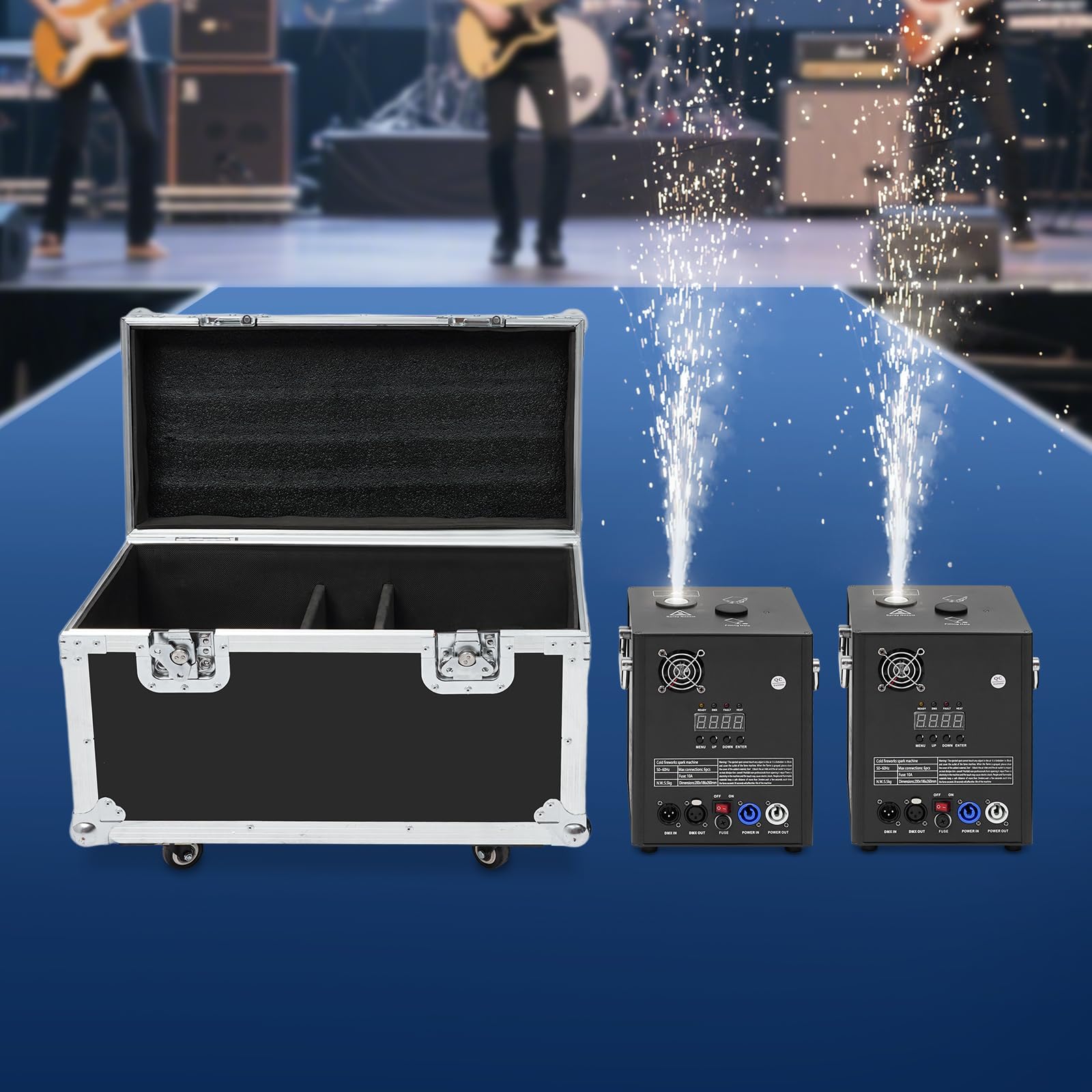 2 macchine pirotecniche con flightcase, macchina per scintille a freddo con DMX e telecomando, altezza effetto regolabile 2-3 m, effetto palcoscenico per matrimoni, spettacoli, feste, Halloween