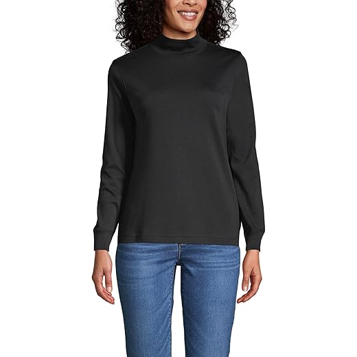 Lands' End Womens Long Sleeve Supima Mock Black Regular Large