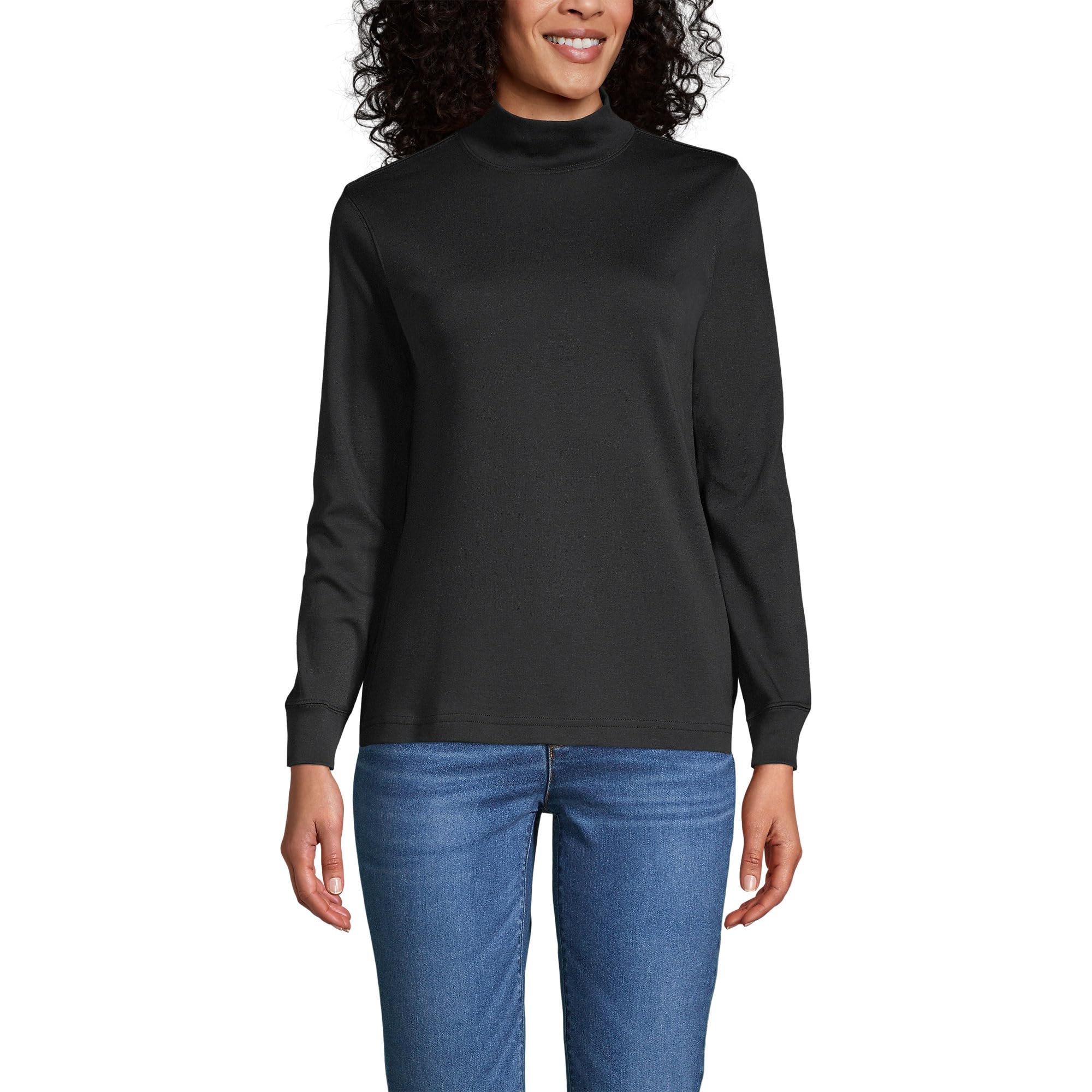 Lands' End Women's Long Sleeve American-Grown Supima Cotton Mock Turtleneck Shirt