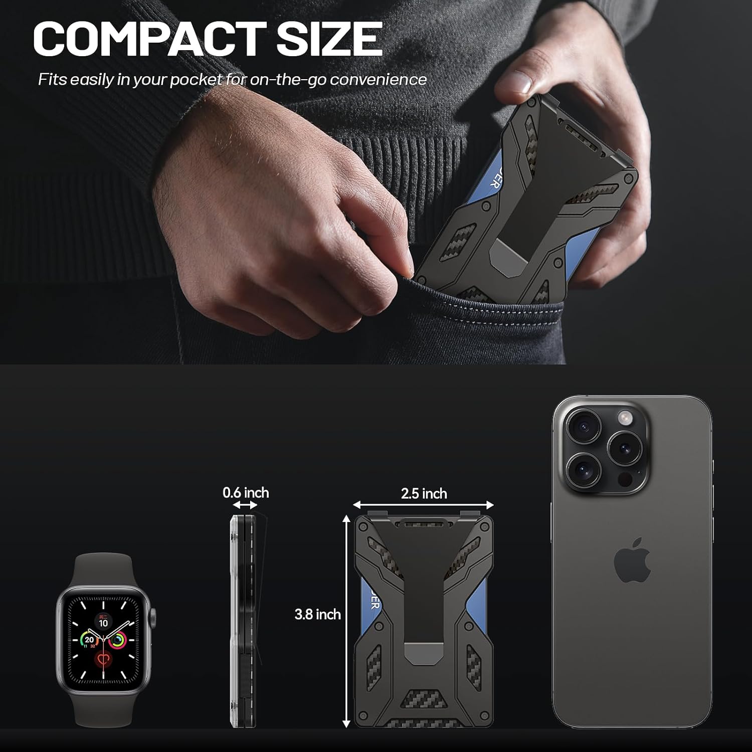 Slim Wallet for Men, Metal Aluminum RFID Blocking Money Clip Wallet with Clear ID Window & ID Card Holder, Minimalist and Carbon Fiber Tactical Design, Anti-Scratch, Holds 15 Cards Plus Cash - Image 8