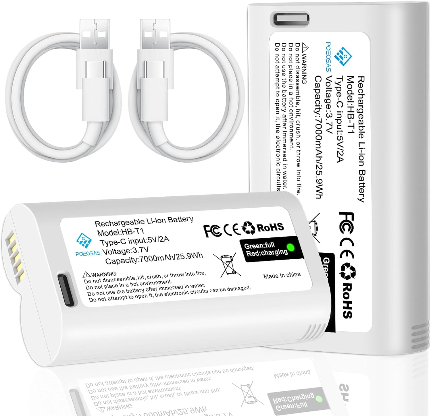 Rechargeable Batteries for Cam Pro, 7000mAh USB-C Removable Battery Pack WBAT1 Replacement, Compatible with WYZE Cam Pro 2K Camera (2-Pack)