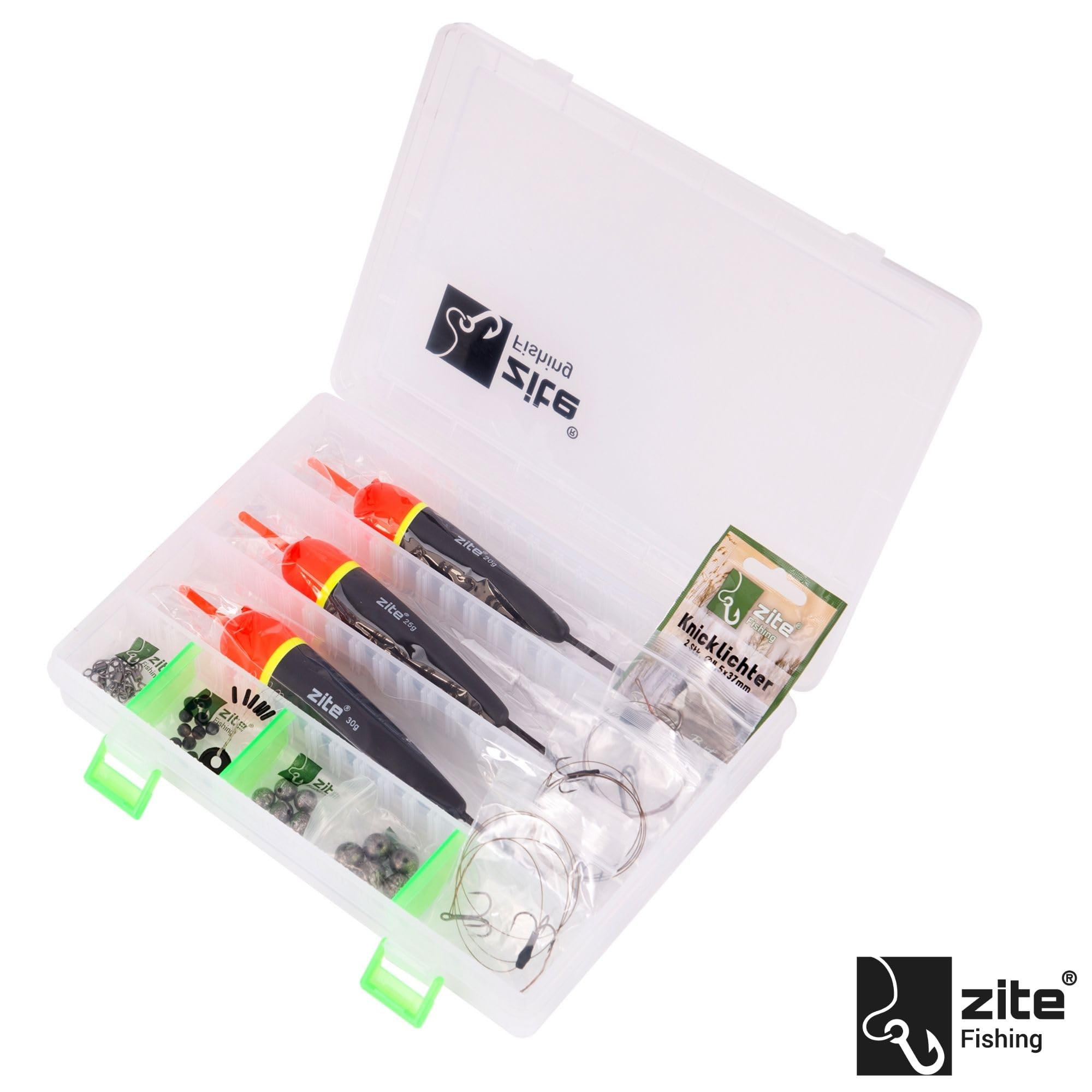 Zite Fishing Deadbait Kit de flotteurs pour brochet | Flotteurs de passage 20-30 g | Montage double triple prêt à l'emploi sur bas de ligne en acier | Bloqueur de perles lumineuses | Système complet