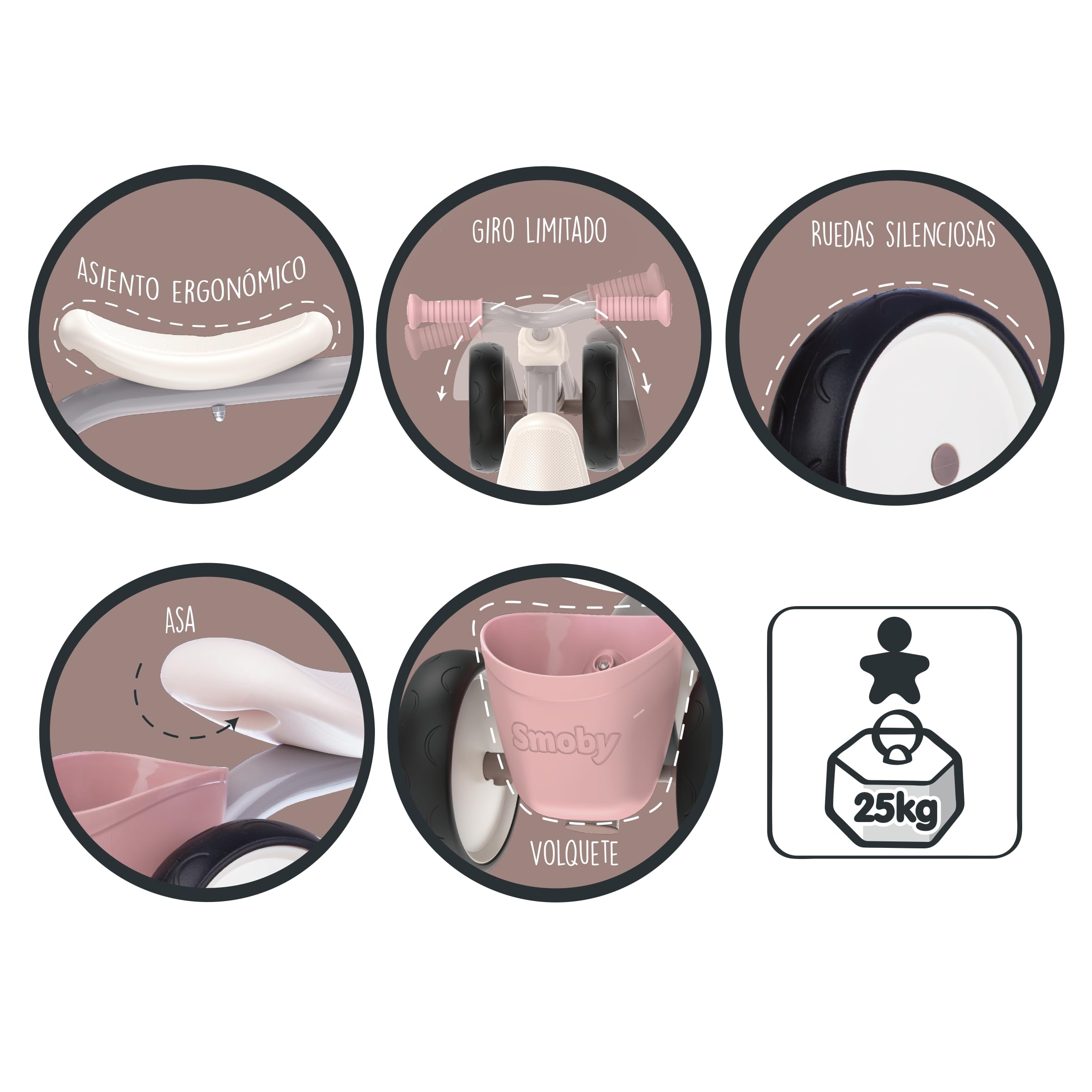 Smoby - Rookie Pink Cavalcabile - Metallo - Sella curva - Ruote silenziose - Contenitore per giocattoli - Prima infanzia - Dai 12 mesi
