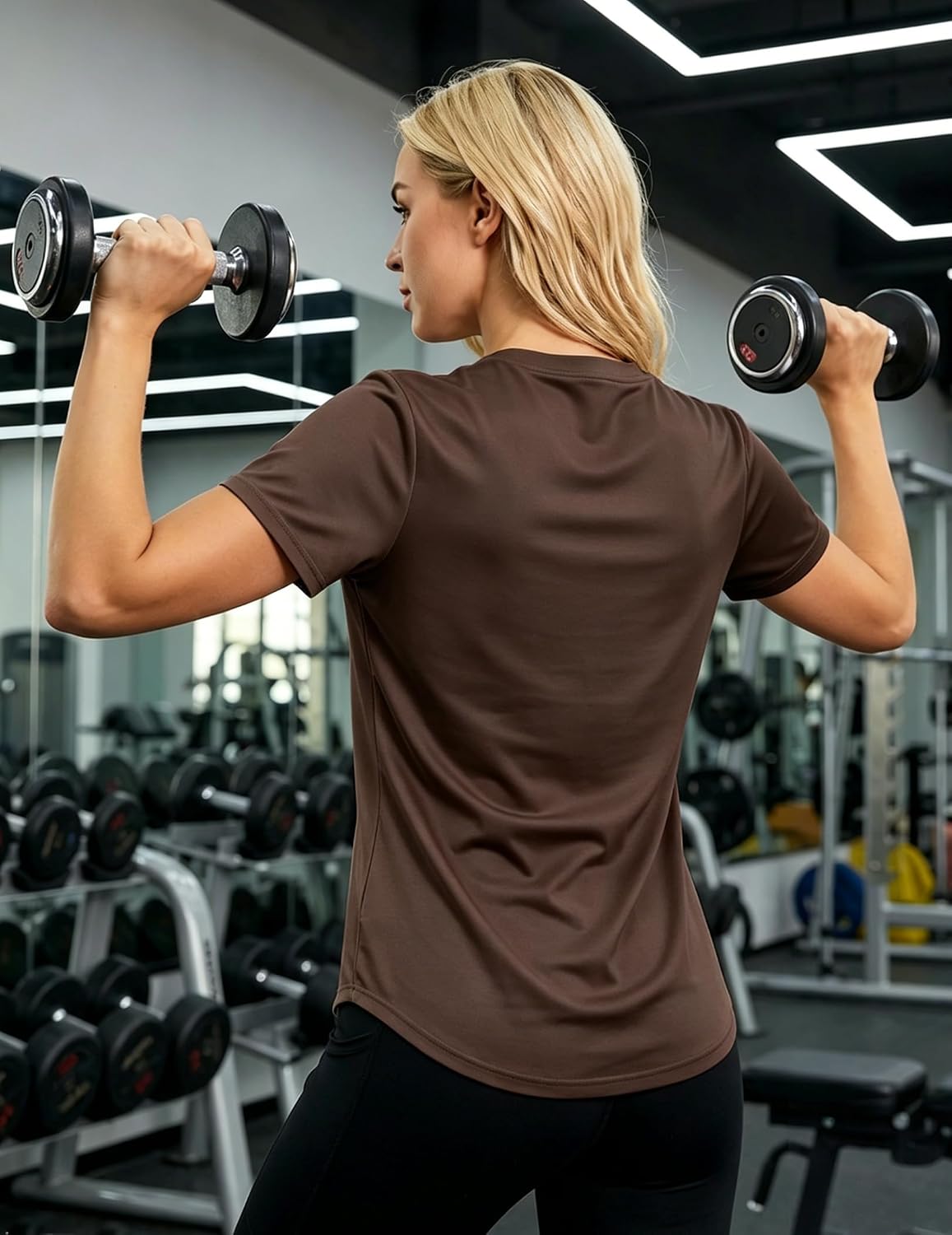 LETSEE Workout Short Sleeve Tops for Women Side Slit Hem Tee Crew Neck T-Shirt Lightweight Everyday Basic Top