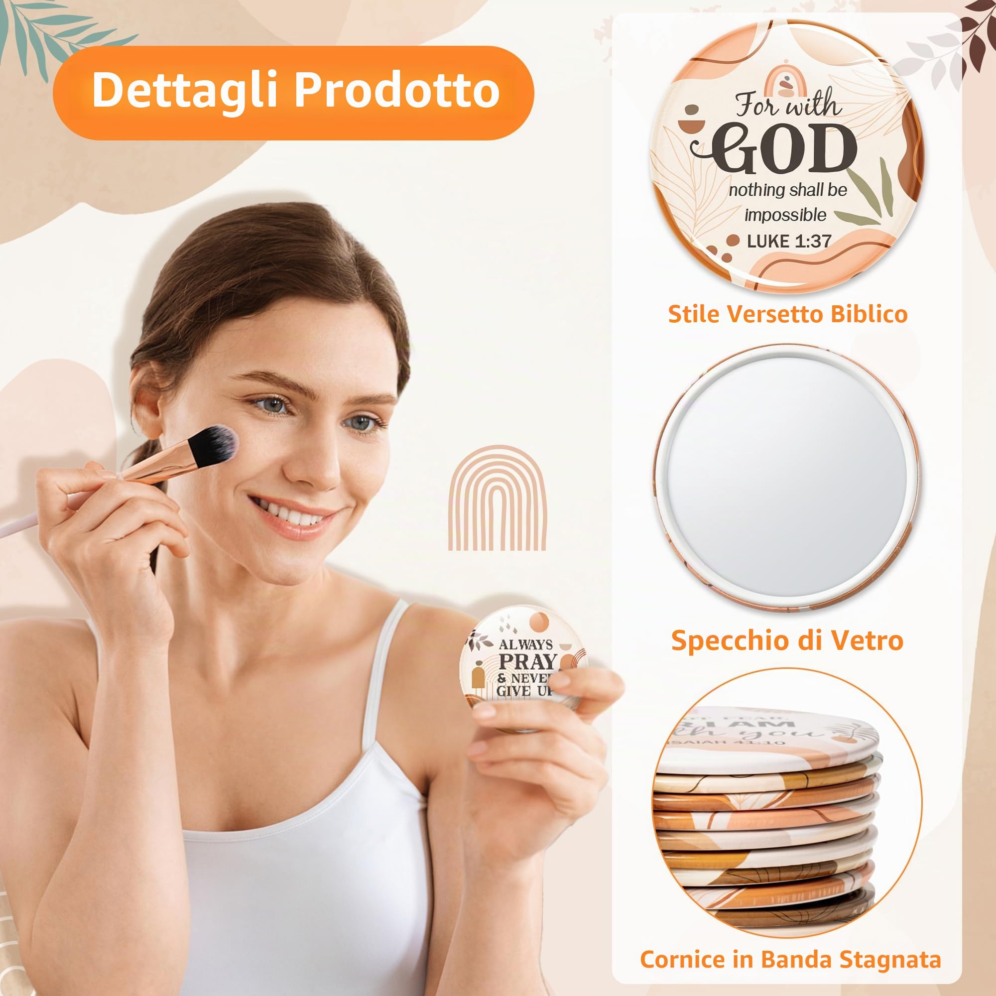 Y1tvei Specchietti compatti con versi biblici, 36 pezzi, regali cristiani in stile bohémien, mini specchi compatti con dedica della Bibbia, piccoli specchi portatili e rotondi, tascabili, per borsa
