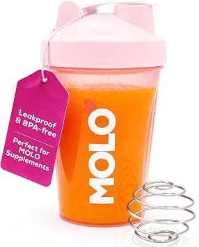 MOLO 12 oz Shaker Bottle with Stainless Steel Mixer Ball, BPA and Phthalate Free, Dishwasher Safe, Leak Proof Lid, For Protein, Pre Workout, other Supplements Pink