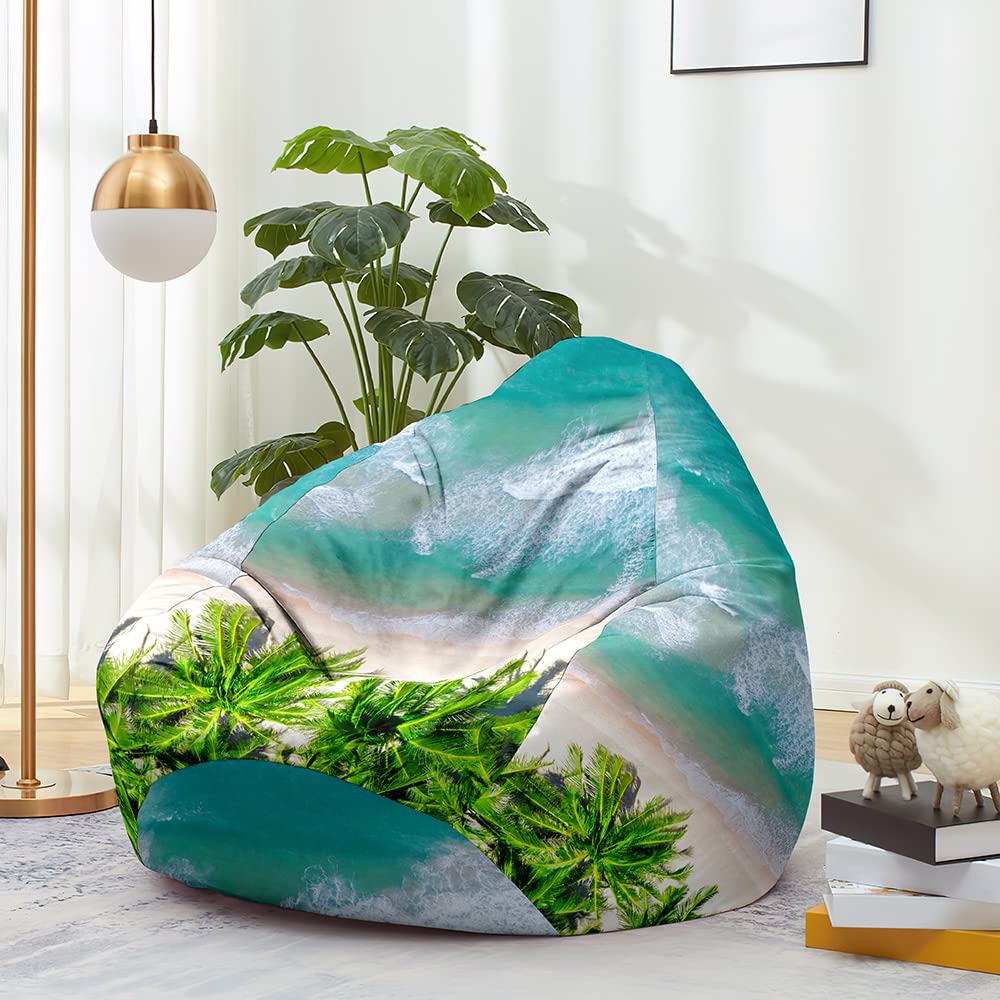 Treer Fodera per Pouf a Sacco per Adulti e Bambini, Pintura Stampa Copertura per Poltrona Sacco con Cerniera e Senza Imbottitura, Pouf a Forma di Pera Bean Bag Cover (80x90 cm,Blu