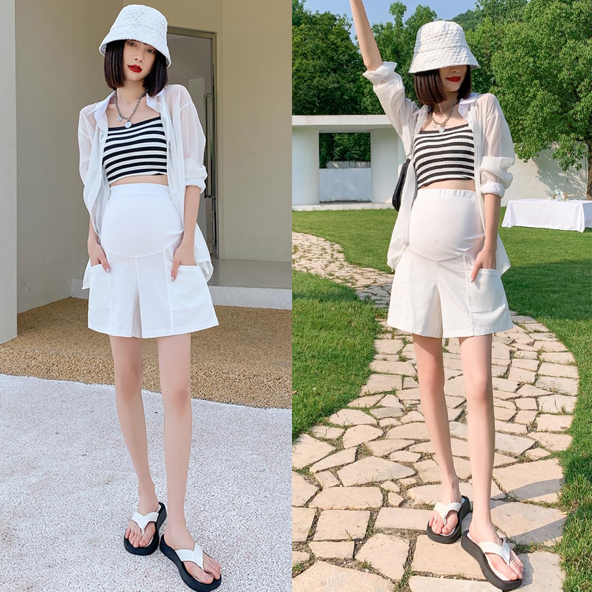 Leggings Premaman Corti, Over The Belly Pantaloncini Premaman Estivi Corto Pantaloncini Corti da Donna Cotone Maternity Shorts Pantaloni Shorts maternità a Vita Alta Hot Pants Estivi