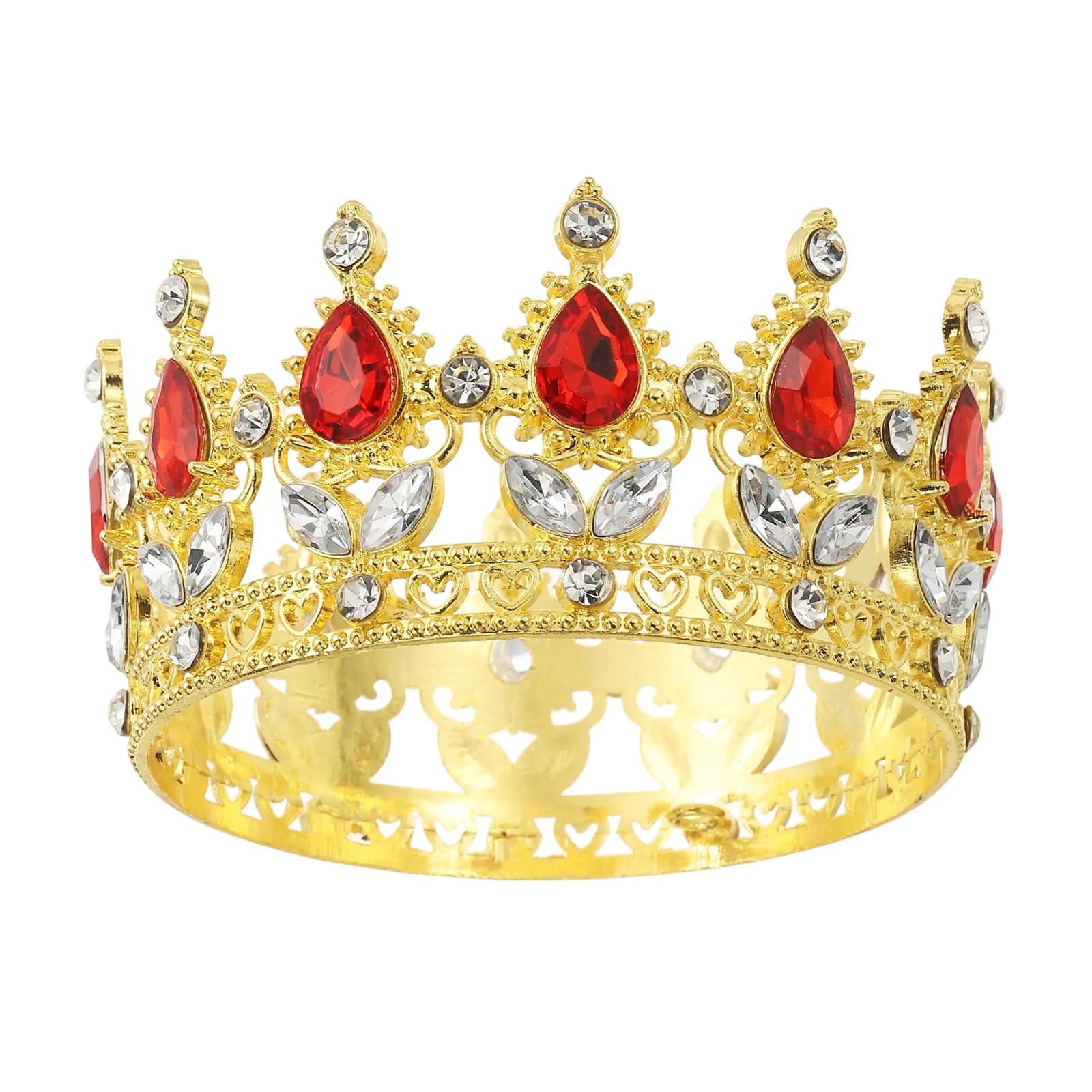 Muiltvoe Mini Crown Cake Toppers, Alloy Queen Princess Little Crown Tiara Cupcake Heart Shaped with Crystal for Birthday Cake Decor Wedding Party