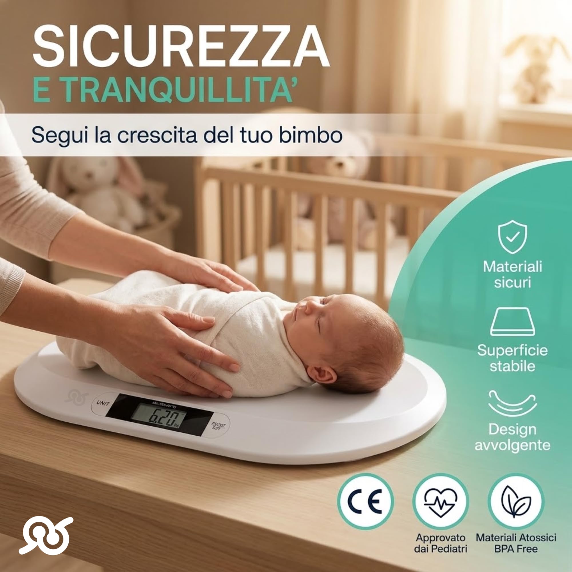 Bilancia Neonato Digital Display LCD Tara Kg Lb Precisione 10G Piattaforma Curva