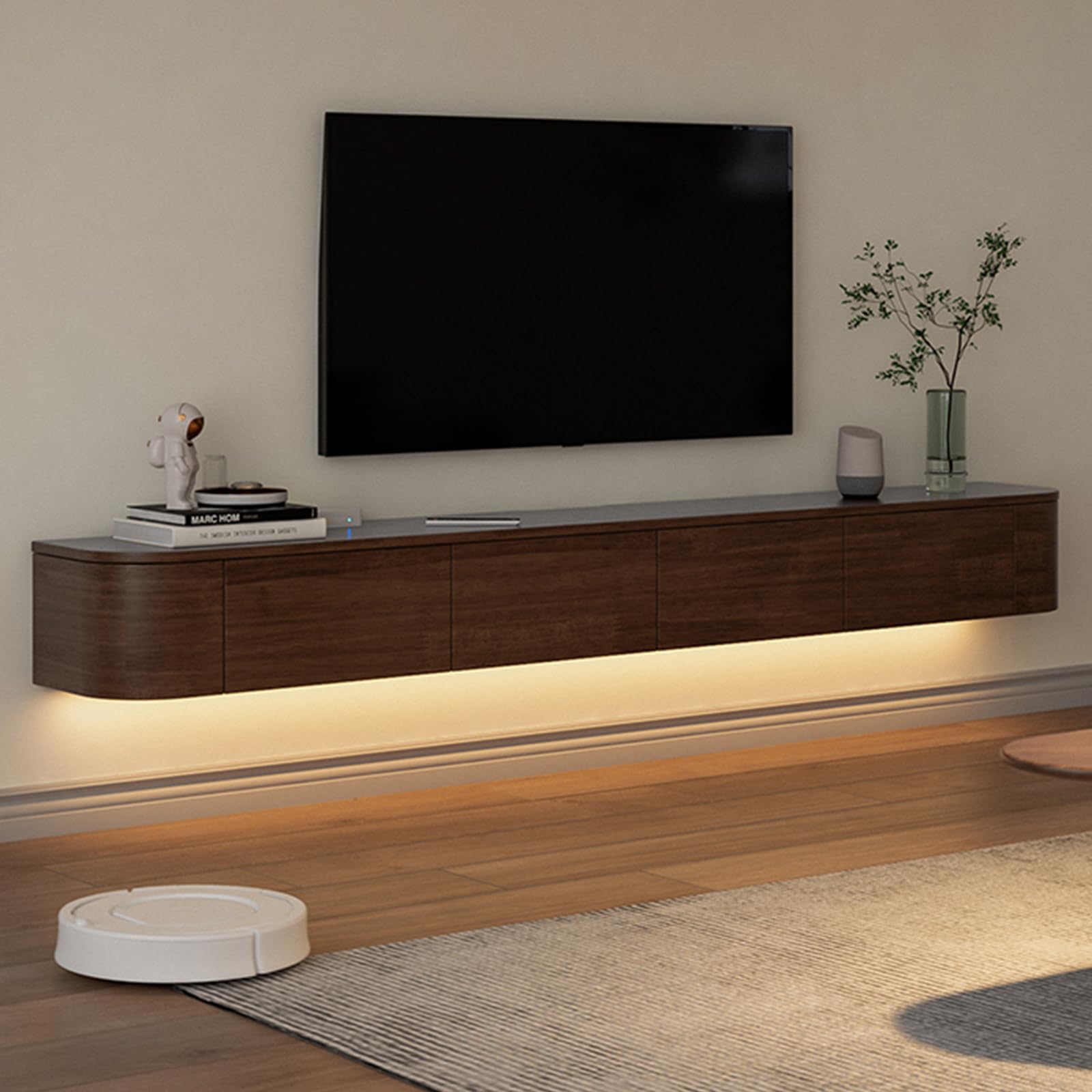 Mueble TV Suspendido Madera Maciza muebele TV con Puerta Mueble de Salon para Aparador De Almacenamiento Debajo del Televisor