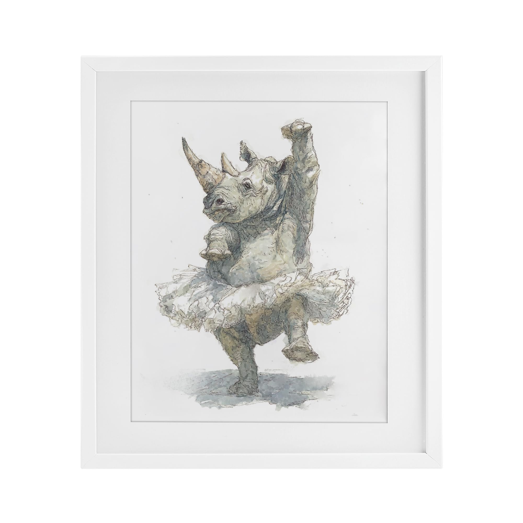 Ballet rhinocéros tutu affiche décoration murale salon cadre blanc