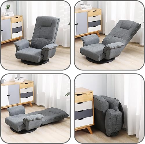 Miniatura 7 de FLOGUOR Silla de juego giratoria 360 con 14 posiciones ajustables, sofá plegable de suelo con reposabrazos, sofá cama para salón y sala de estar,