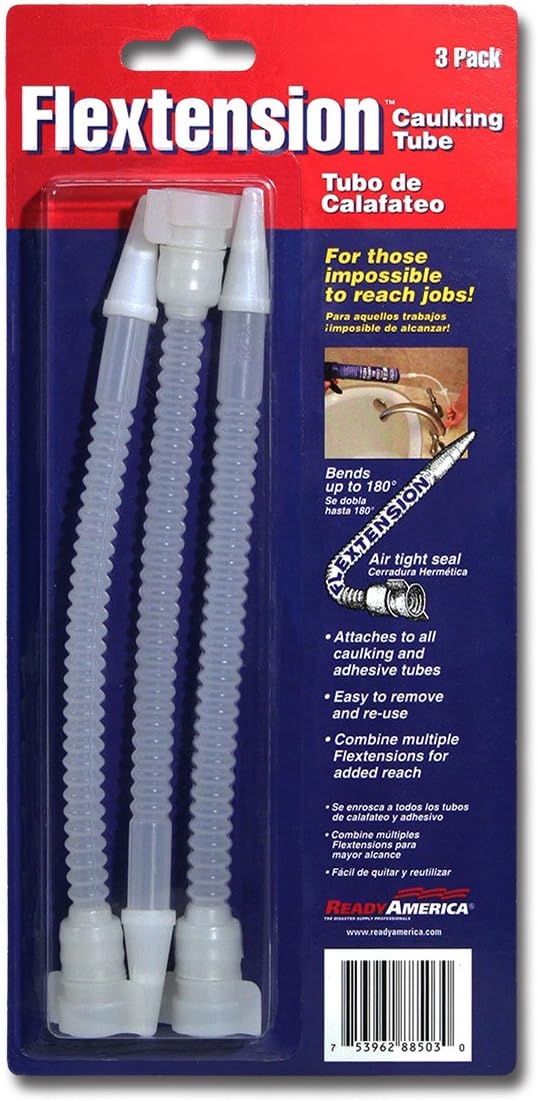 Ready America Flextension Caulking Tube Tip, Reusable and Removable Caulk Gun Nozzles for Hard to Reach Areas, Bends up to 180 Degrees, Caulking Tips, 3- Count (Pack of 1)
