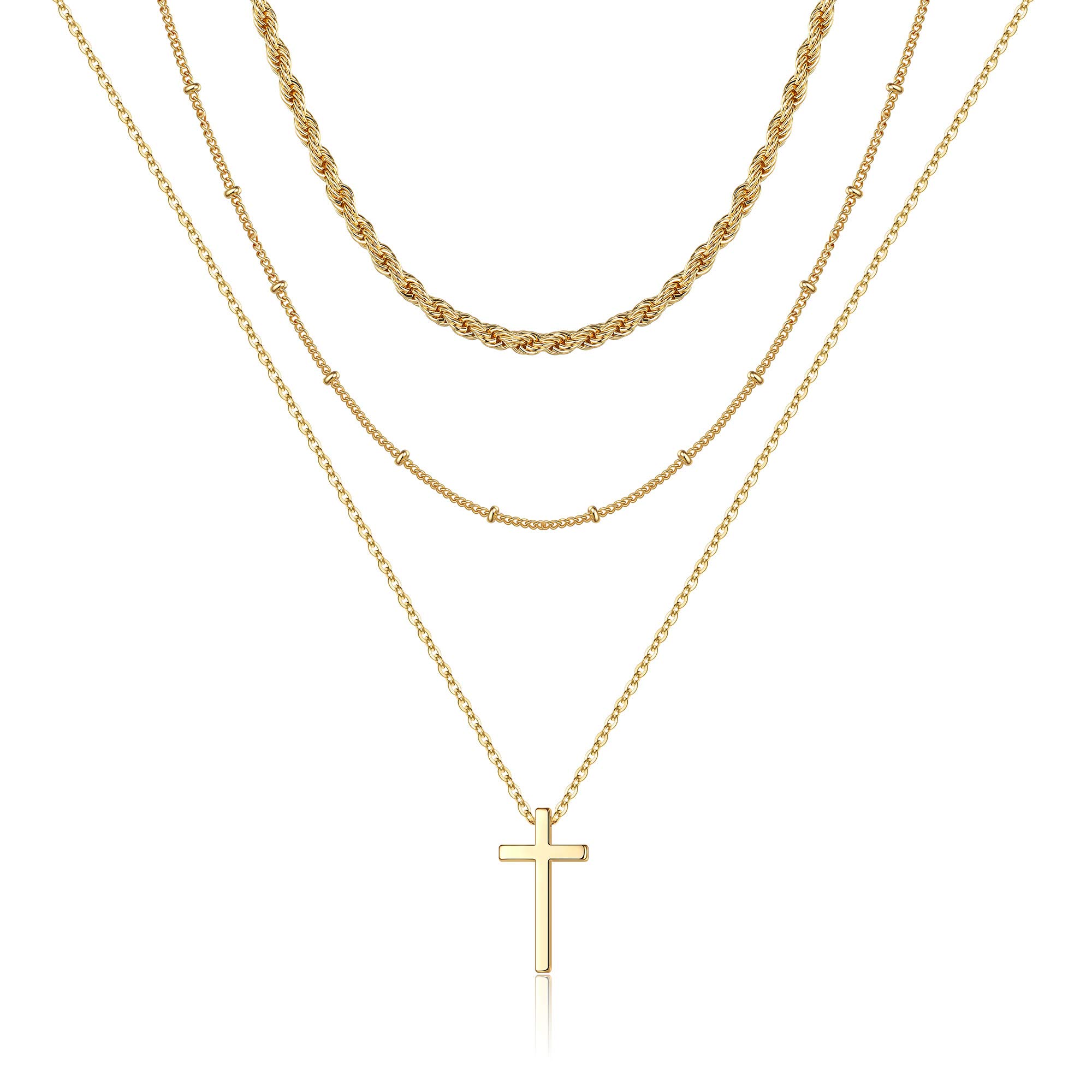 Turandoss Dainty Layered Choker Necklace, Handmade Y Pendant Necklace Multilayer Bar Disc Necklace Adjustable Layering Choker Necklaces for Women