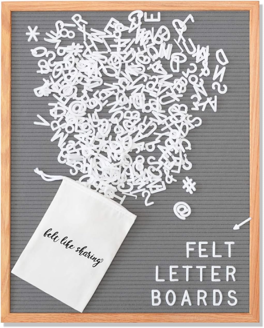 Felt Like Sharing Letter Board (Gray Felt - 16”x20”) – Changeable Message Board with 3 Sets of Felt Board Letters for Home, Office & Aesthetic Room Decor – Wall Letterboard Signs In Oak Frame